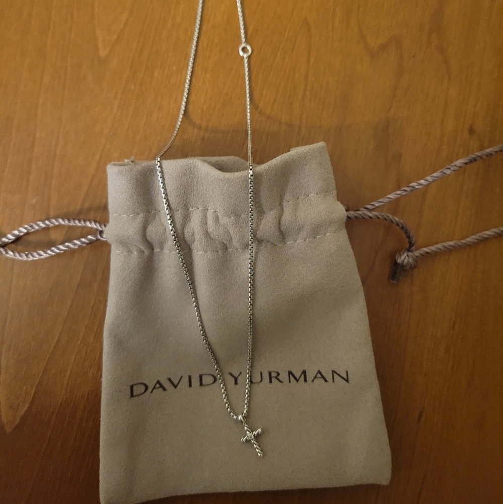 David Yurman Silver Necklace with Cross Pendant.